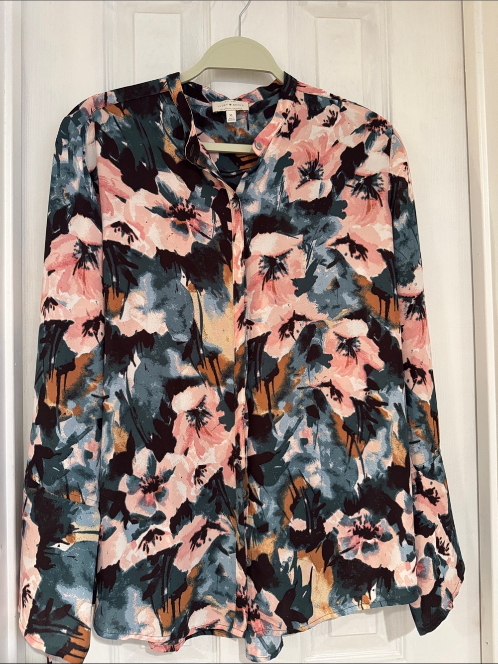 Lucky Brand Floral Button-Front Blouse - Pink, Blue, Brown